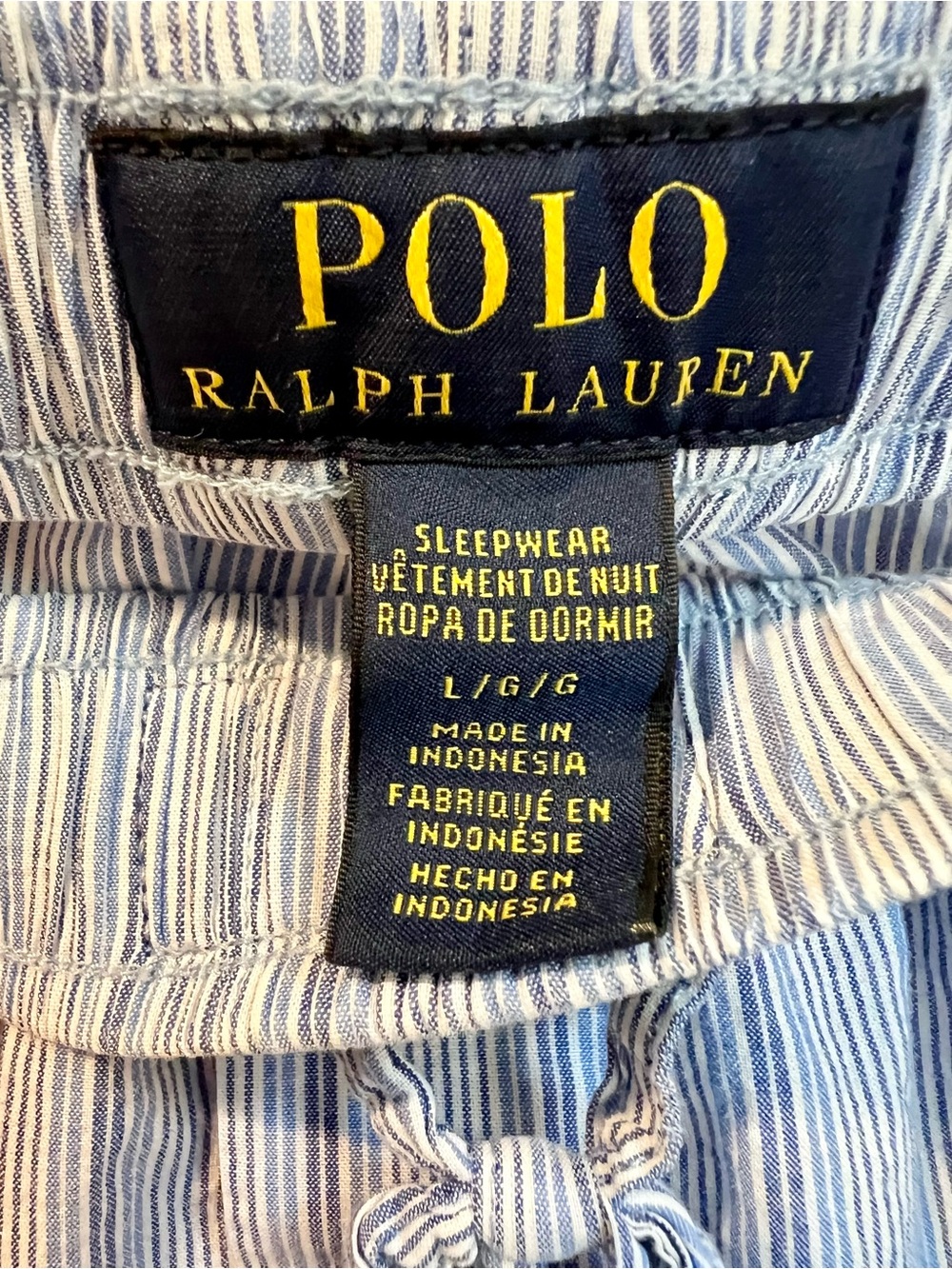 Ralph Lauren Pajama Pants Men’s L (fits like M) Blue Stripped Cotton w/Navy Pony - Picture 5 of 6